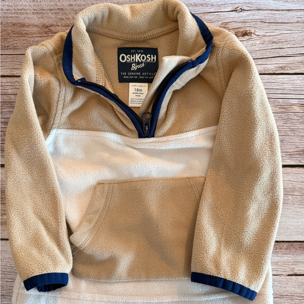 OshKosh B'gosh Tan and White Kids Fleece Hoodie